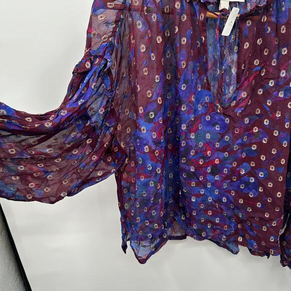 CLEOBELLA NWT Evereve Dara Metallic Shimmer Dot Puff Sleeve Blouse // S - Picture 10 of 13